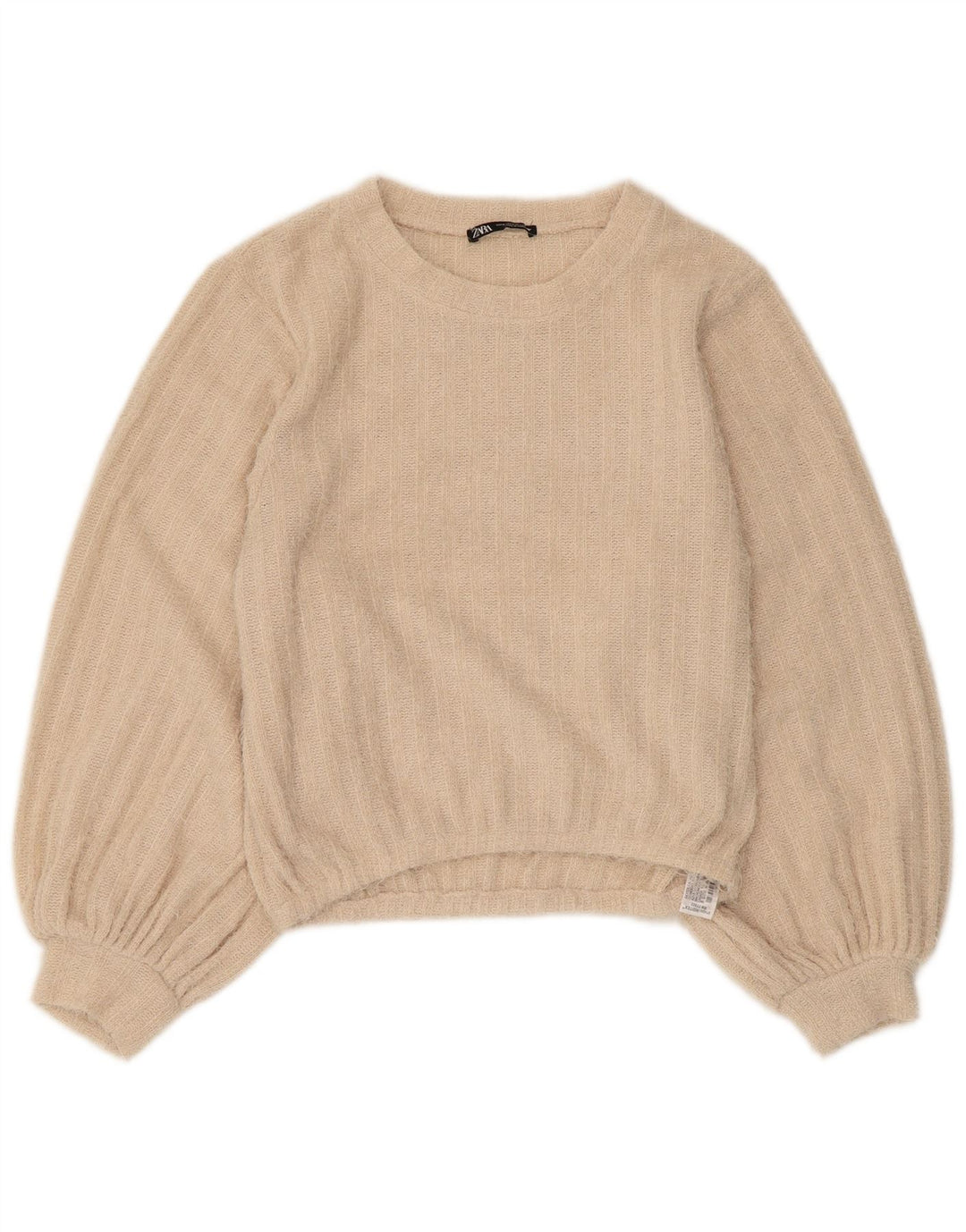 Zara Dame sweater med rund hals DK 10 Lille beige stribet polyester