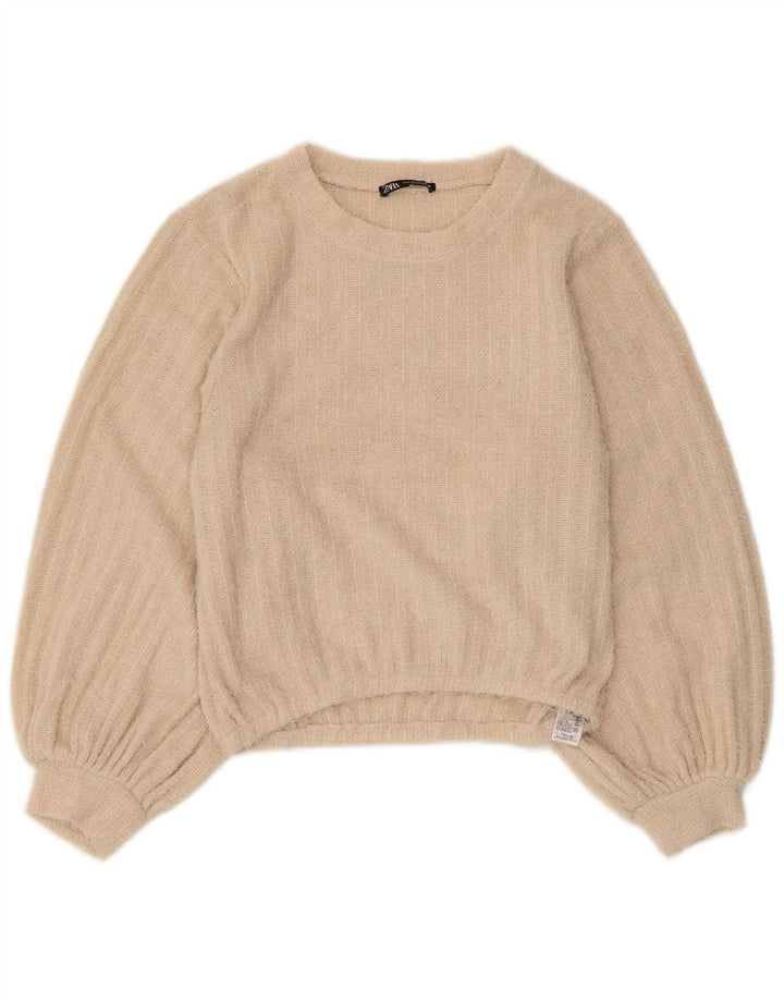 Zara Dame sweater med rund hals DK 10 Lille beige stribet polyester