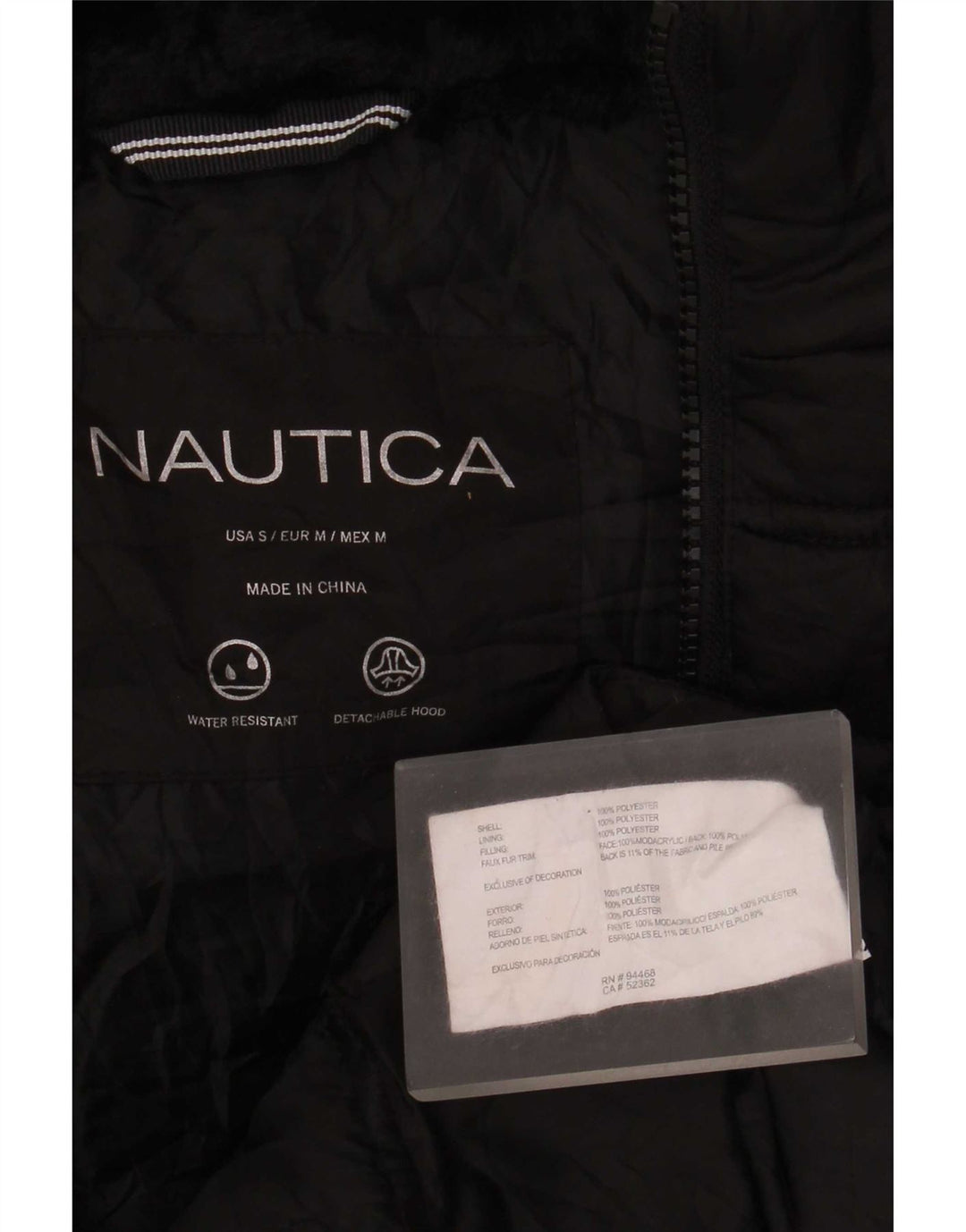 Nautica Dame Hætte Oversized Polstret Jakke UK 10 Lille Sort Polyester