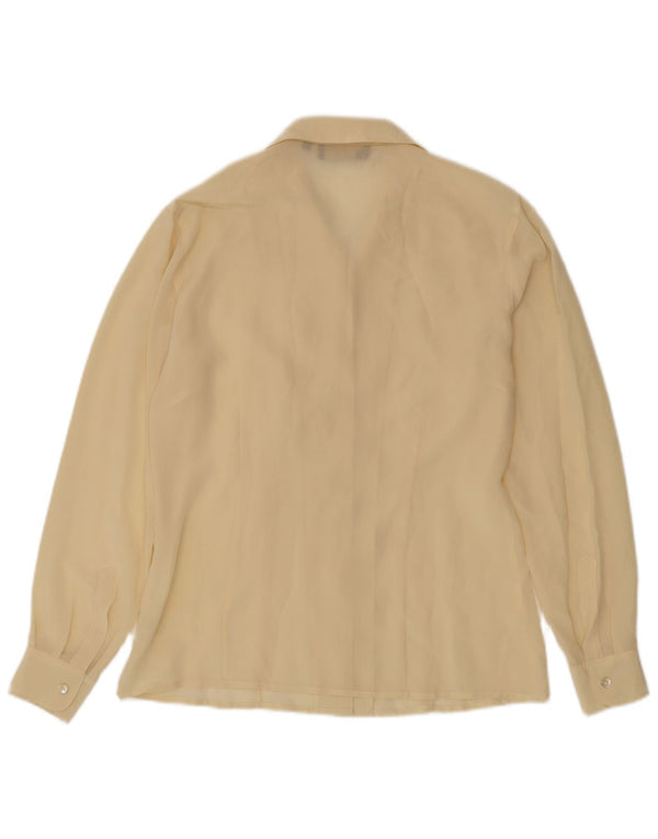 Vintage Dame Loose Fit Shirt Bluse UK 10 Small Yellow Silk