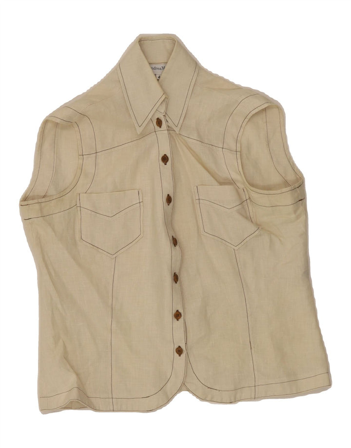 ANDREA MARE Womens Sleeveless Shirt Blouse IT 44 Medium Off White Linen Vintage Andrea Mare and Second-Hand Andrea Mare from Messina Hembry 