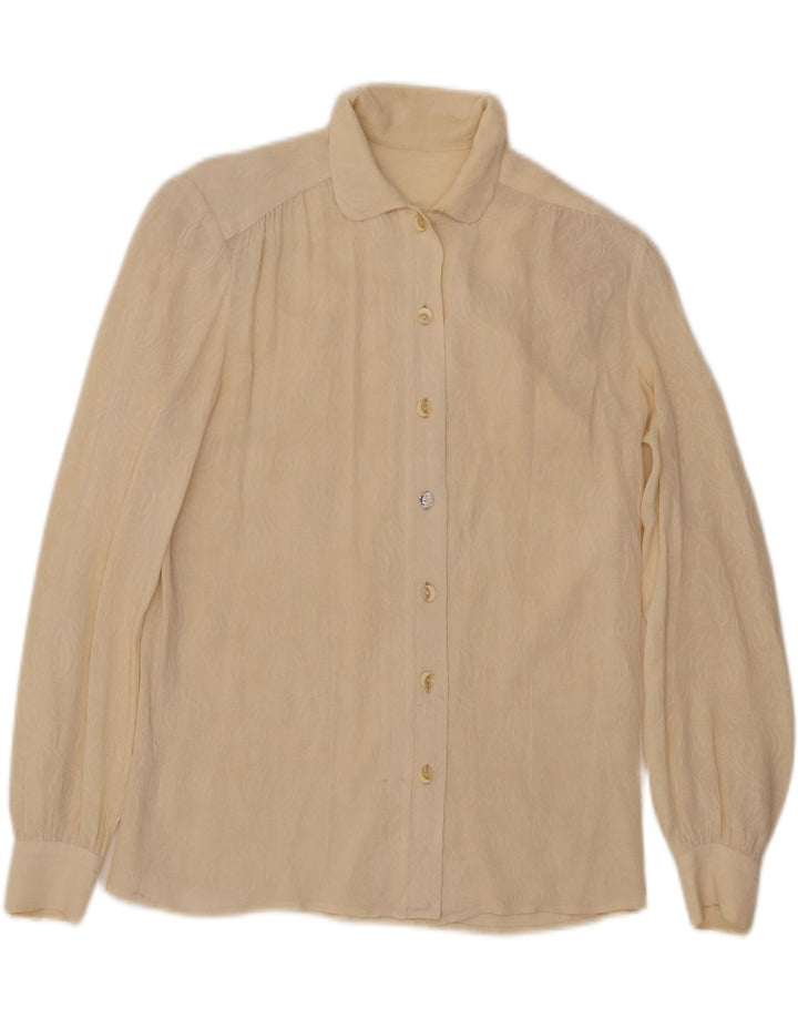 Vintage Dame Gennemsigtig Skjorte Bluse UK 14 Medium Beige
