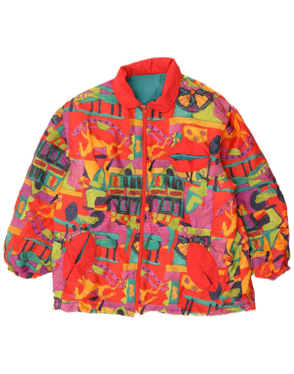 Vintage Womens Abstract Pattern Windbreaker Jacket UK 20 2XL Red