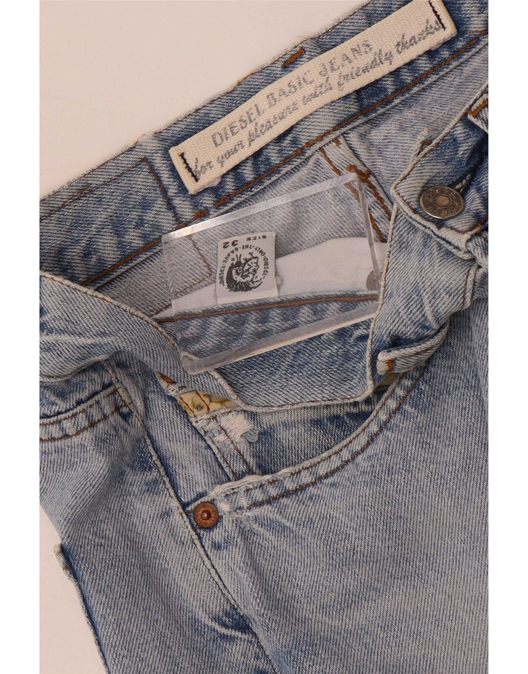 Diesel Herre Distressed Straight Jeans W32 L32 Blå Bomuld