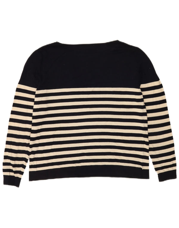 Zara Dame Boat Neck Jumper Sweater UK 14 Medium Sort Stribet Viscose