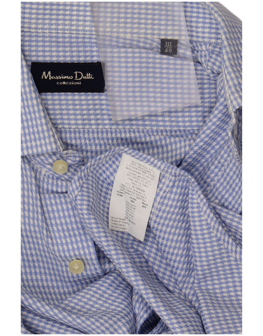 Massimo Dutti Herreskjorte str. 40 Medium Blue Houndstooth Bomuld