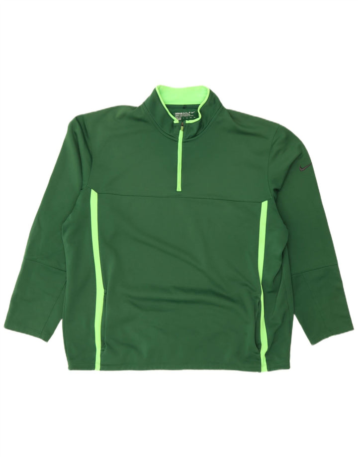 Nike Herre Therma-Fit Pullover med lynlås-hals Træningsdragt Top 2XL Grøn polyester