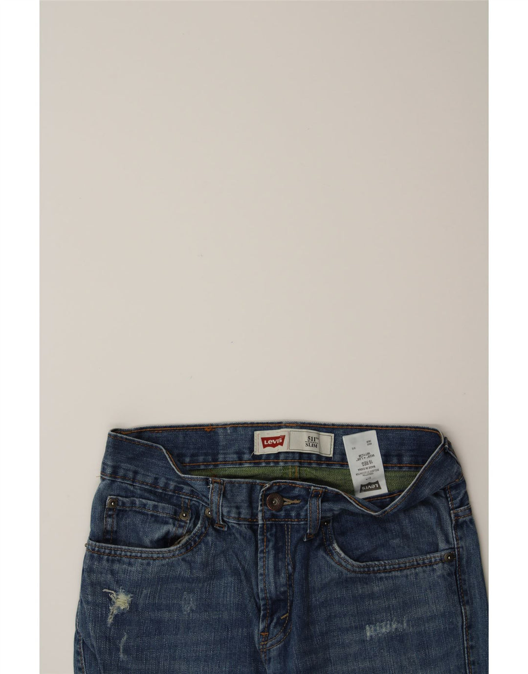 LEVI'S Boys 511 Distressed Slim Jeans 15-16 Years W30 L31 Blue Cotton Vintage Levi's and Second-Hand Levi's from Messina Hembry 