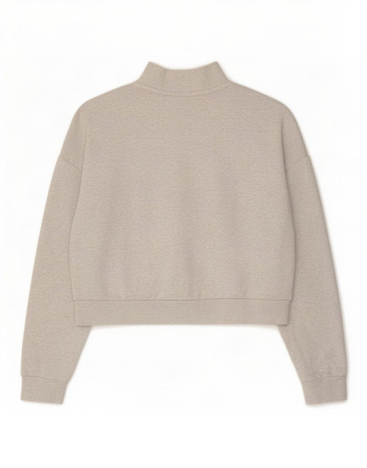 Nike Dame Oversized Crop Zip Neck Sweatshirt Jumper UK 14 Medium Grey