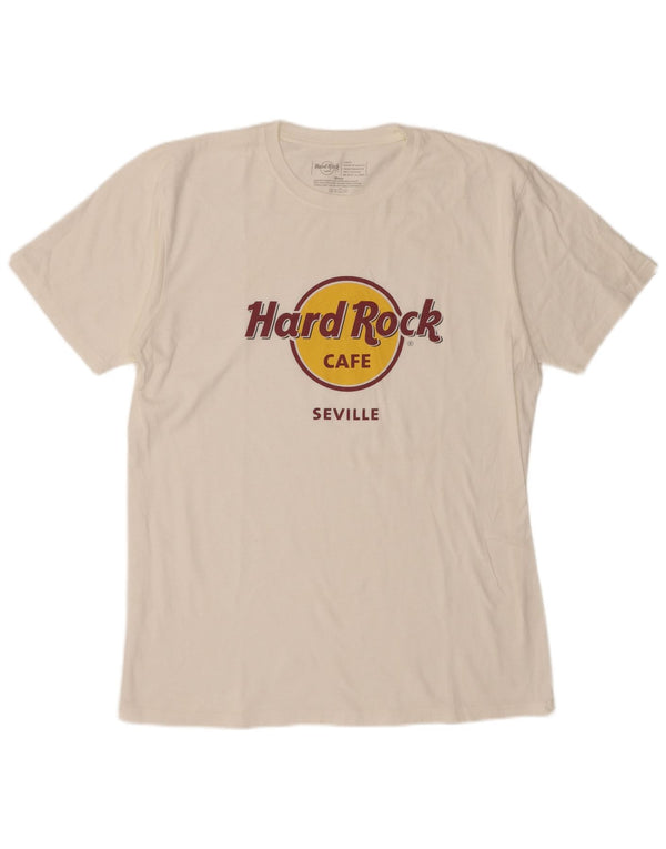 Hard Rock Cafe Herre Sevilla Grafisk T-Shirt Top Stor Hvid Bomuld