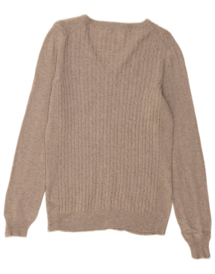 FRED PERRY Dame V-hals sweater UK 12 Medium Grey Uld