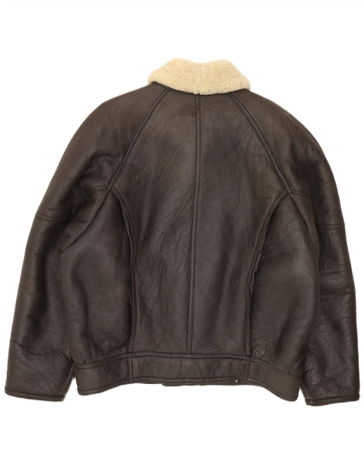 Vintage Shearling-jakke til mænd IT 52 XL brunt læder
