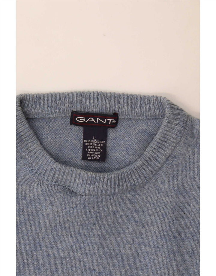 Gant Herre Crew Neck Jumper Sweater Stor Blå Lammeuld
