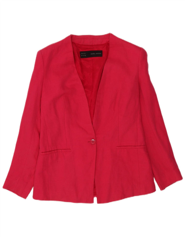 Zara Dame 1 Knap Blazer Jacket UK 16 Large Pink Bomuld