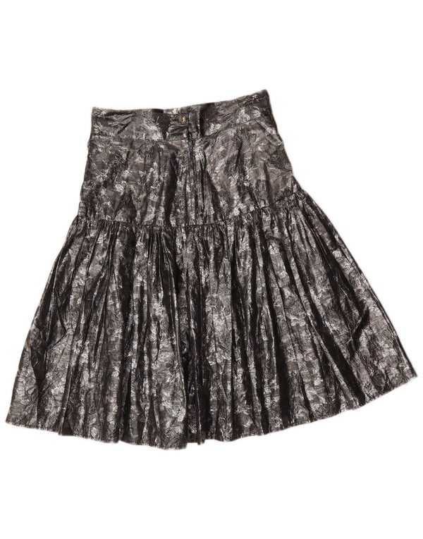 Vintage kvinders højtaljede A-linje nederdel IT 42 Medium W26 Sølv blomster