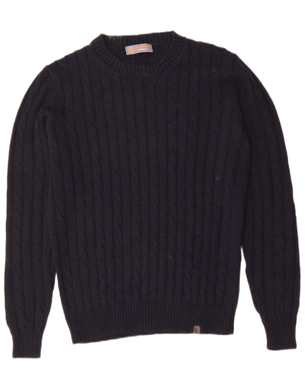 Vintage herre rund hals sweater medium marineblå akryl