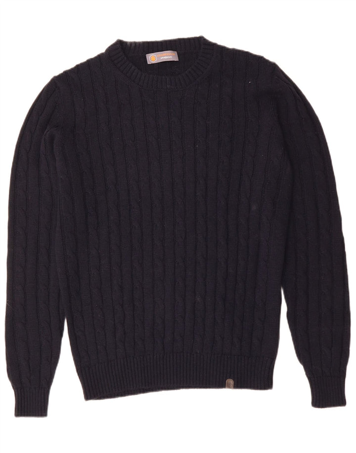 Vintage herre rund hals sweater medium marineblå akryl