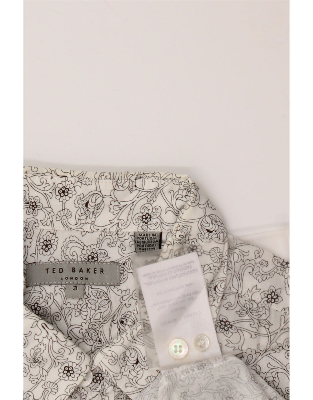 TED BAKER Herreskjorte str. 3 Medium Hvid blomstret bomuld