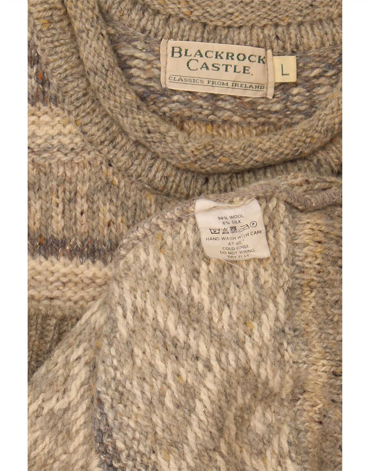 Vintage Herre Turtle Neck Jumper Sweater Large Grey Fair Isle Wool