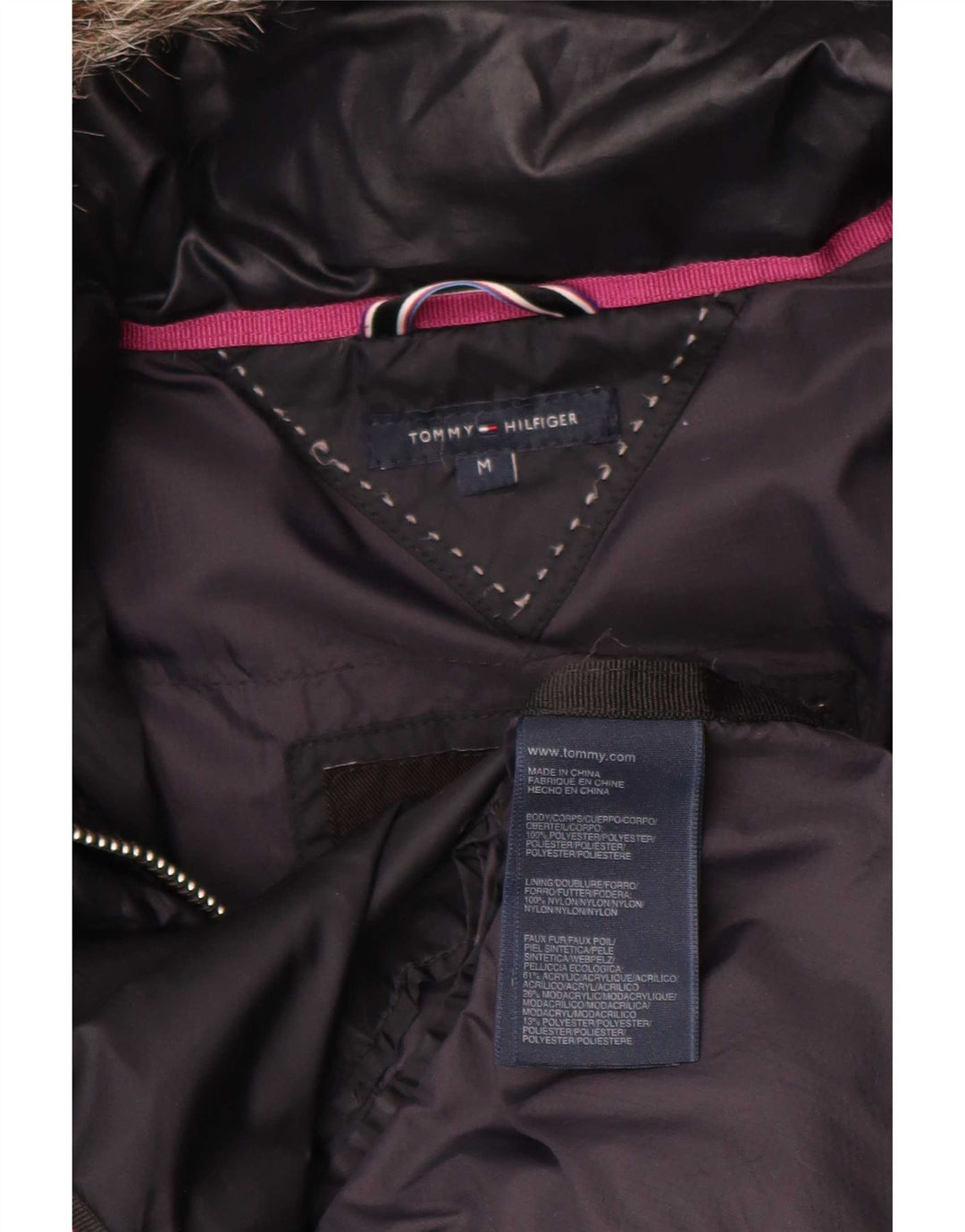 Tommy Hilfiger Dame Hætte Polstret Frakke UK 14 Medium Navy Blue Polyester