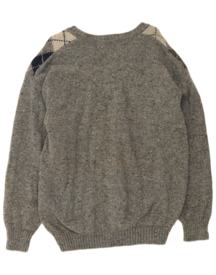 Vintage Herre V-hals sweater Medium Grey Argyle/Diamond Virgin Wool