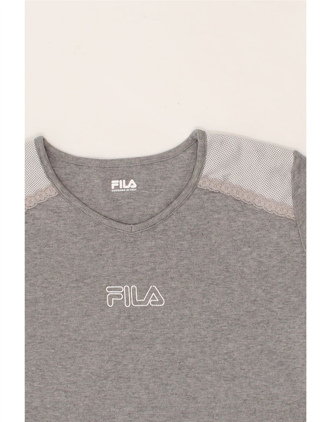 FILA Womens Graphic Top Long Sleeve UK 14 Large Grey Colourblock Vintage Fila and Second-Hand Fila from Messina Hembry 