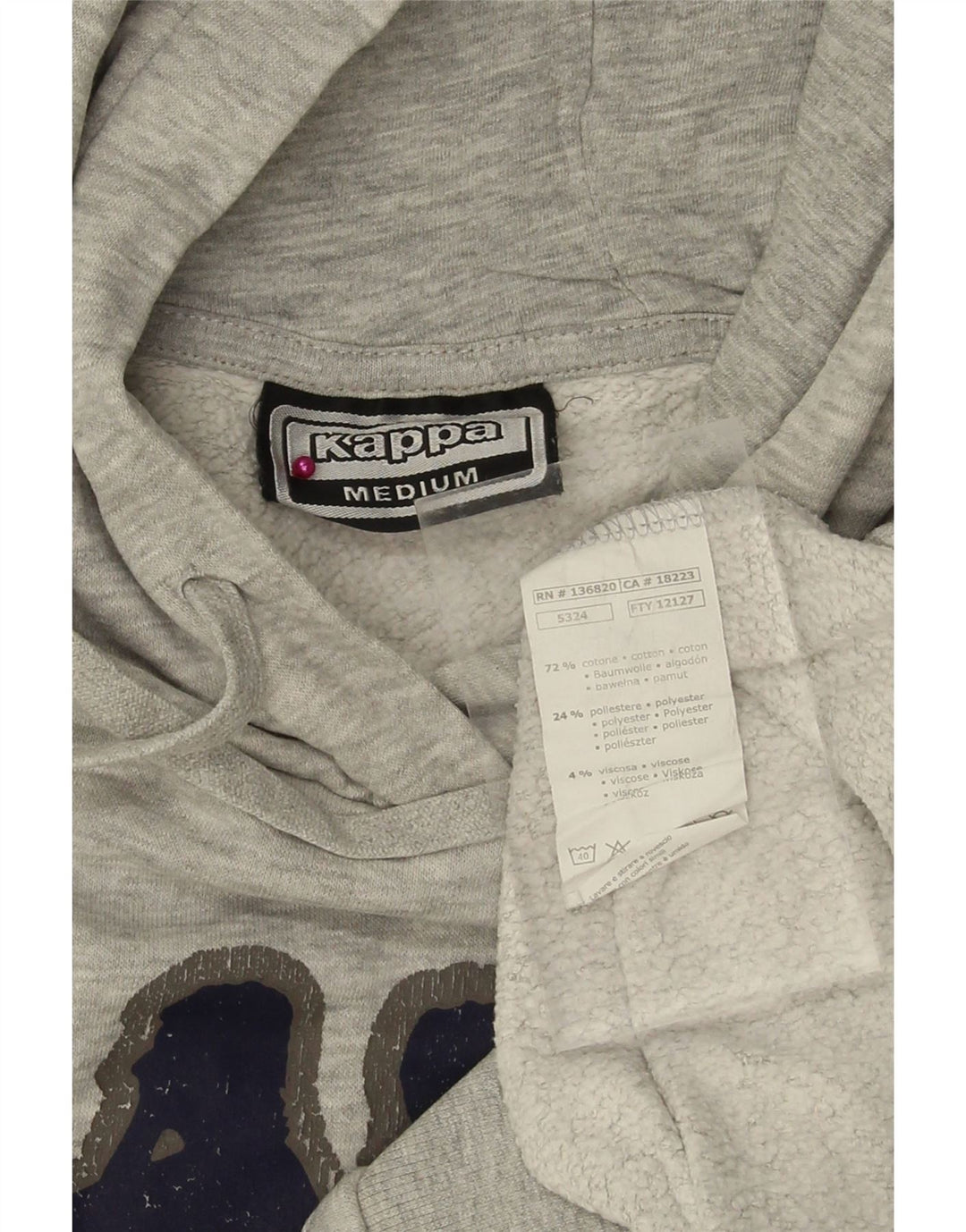 KAPPA Mens Graphic Hoodie Jumper Medium Grey Cotton Vintage Kappa and Second-Hand Kappa from Messina Hembry 