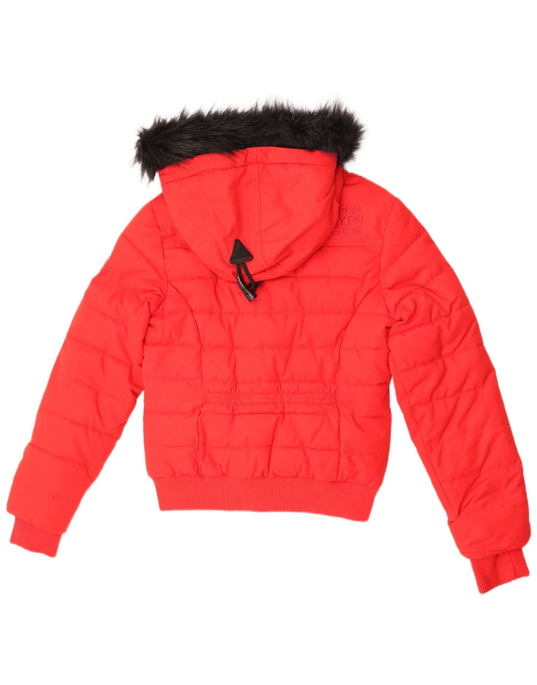 Superdry Womens The Toggle Puffer grafisk polstret jakke UK 12 Medium Rød