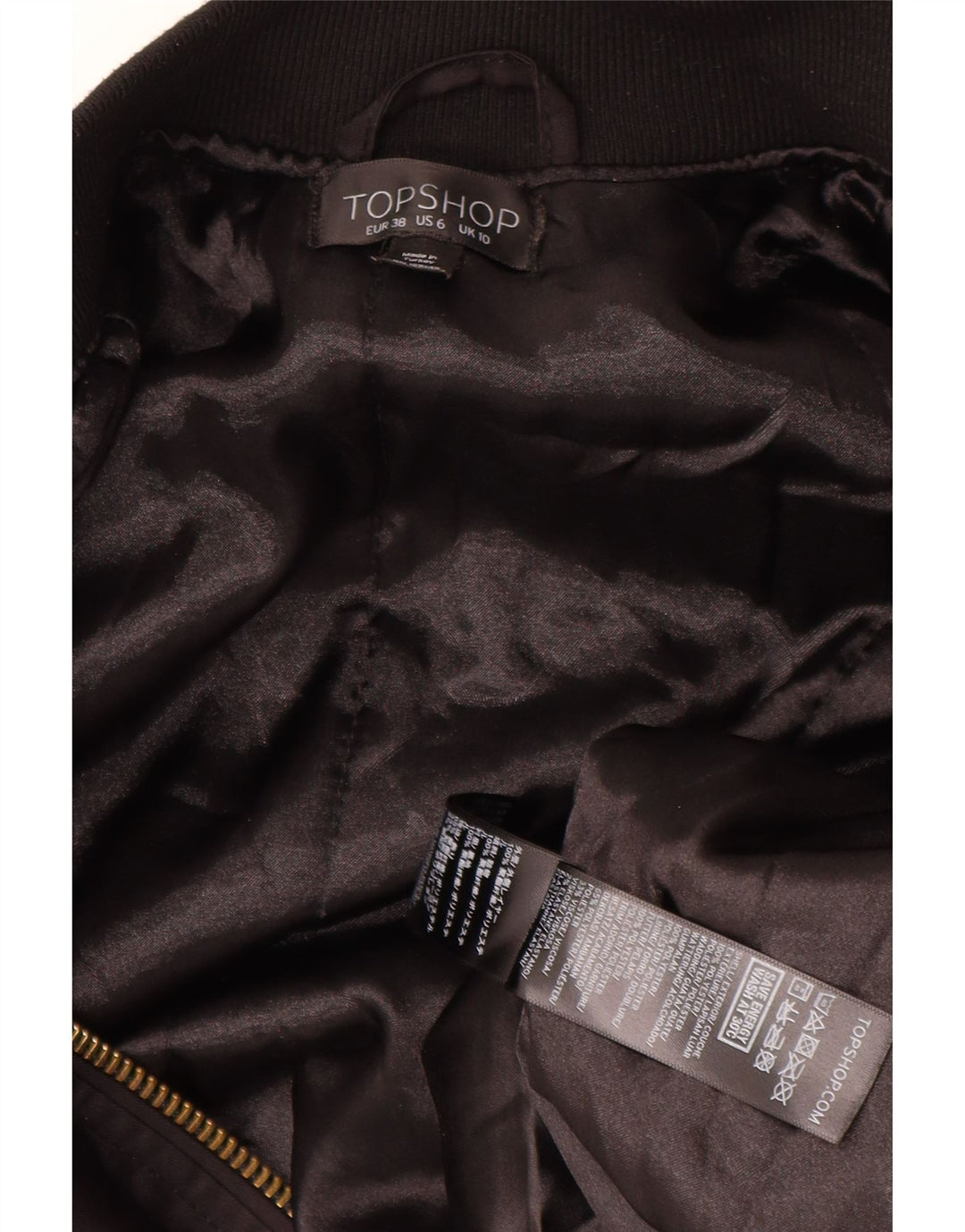 Topshop Dame Oversized Bomber Jacket UK 10 Small Black Polyester