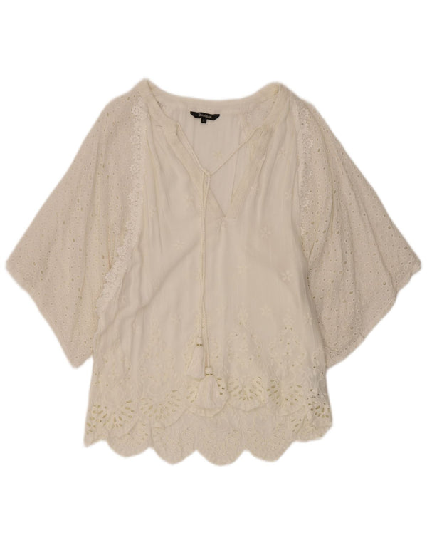Desigual Dame 1/2-ærmet Batwing Tunika Top UK 16 Large White Viscose