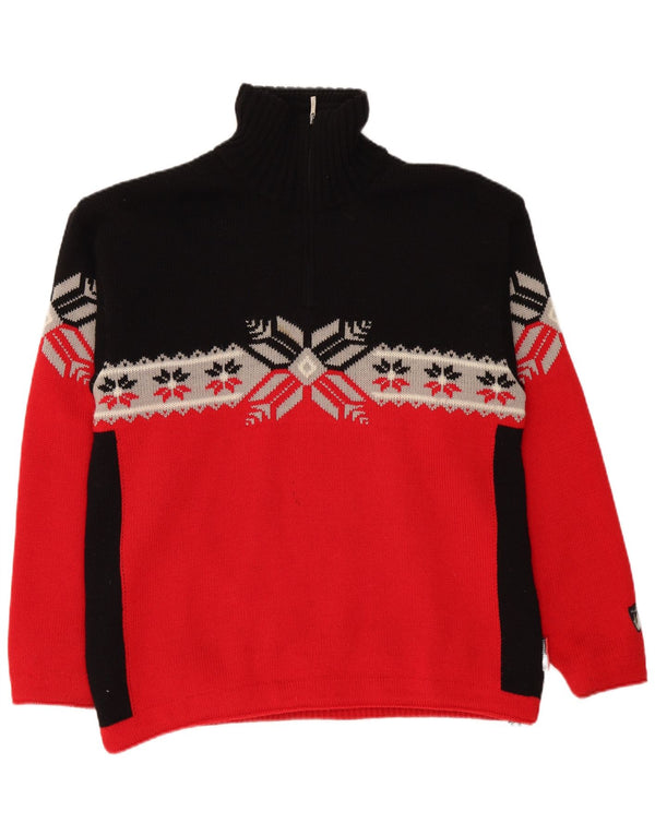 Vintage Herre Zip Neck Jumper Sweater XL Black Fair Isle Wool