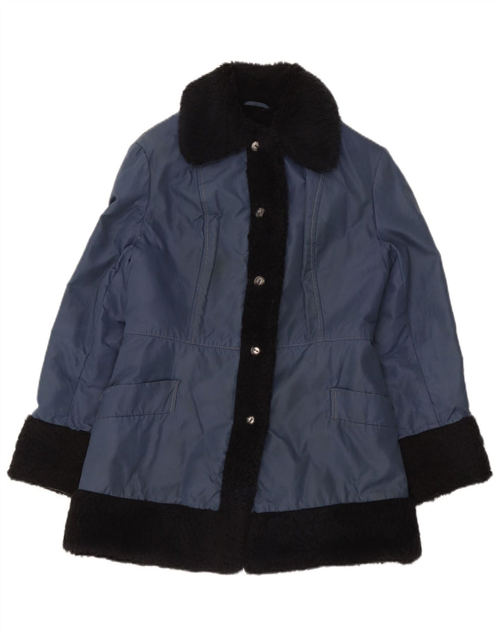 Vintage Sherpa-jakke til kvinder UK 12 Medium Blue Colourblock