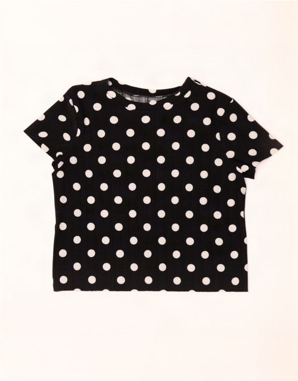 Zara Womens Crop T-Shirt Top UK 14 Large Black Polka Dot