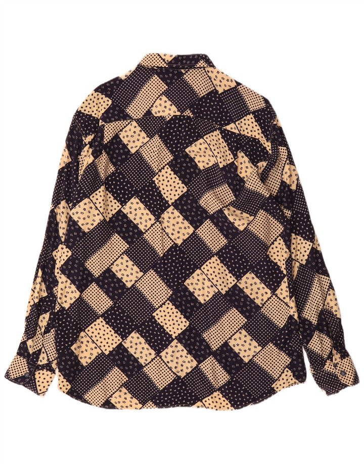 Vintage herreskjorte stor marineblå patchwork viskose
