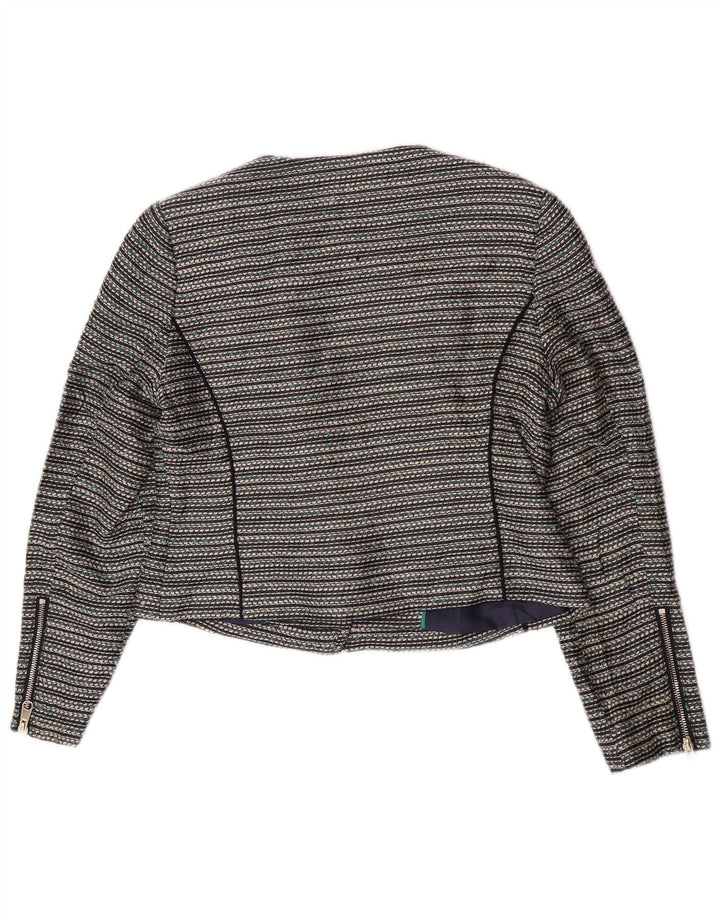 Marks & Spencer Dame Crop Blazer Jacket UK 12 Mellem grå stribet akryl
