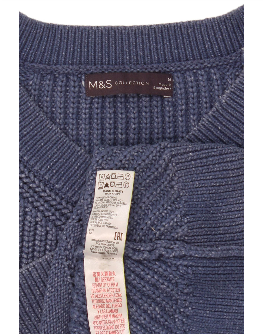 Marks & Spencer Dame V-hals sweater UK 14 Medium Blue Bomuld