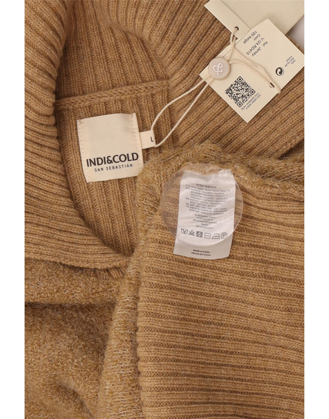 Indi & Cold Womens Oversized Polo Neck Jumper Sweater UK16 Stor Beige Uld