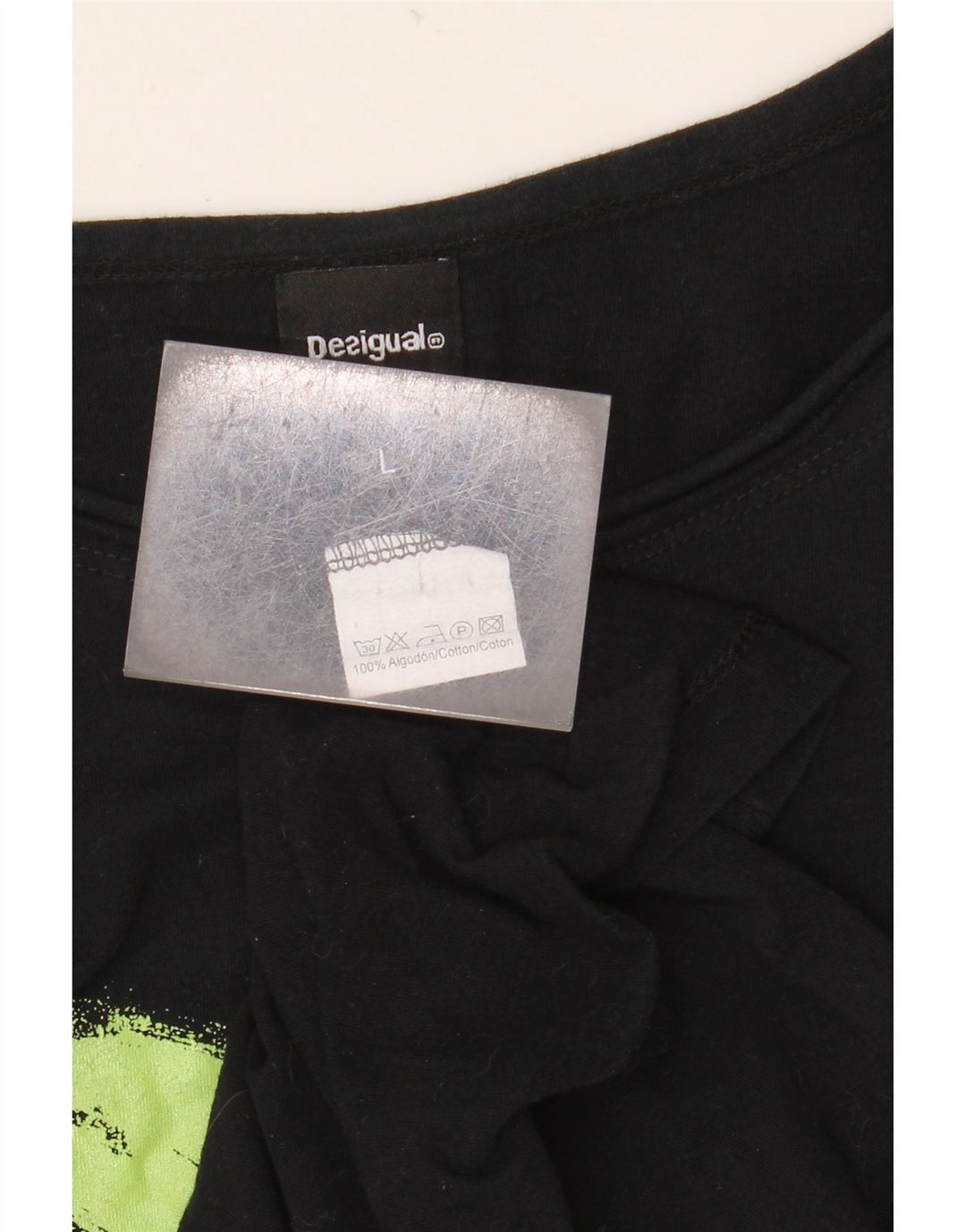 DESIGUAL Dame Grafisk Top Langærmet UK 14 Stor Sort Bomuld