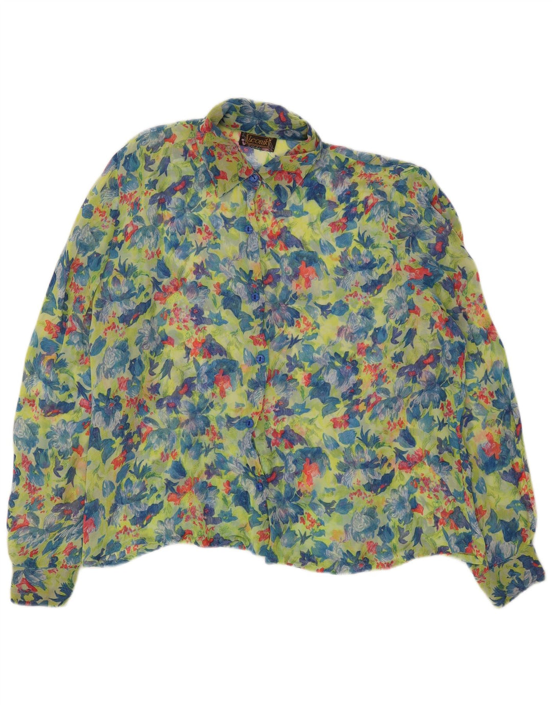 Leonik Dame Gennemsigtig Skjorte Bluse IT 52 2XL Grøn Blomster