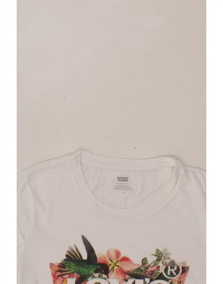 LEVI'S Womens Graphic T-Shirt Top UK 14 Medium White Cotton Vintage Levi's and Second-Hand Levi's from Messina Hembry 