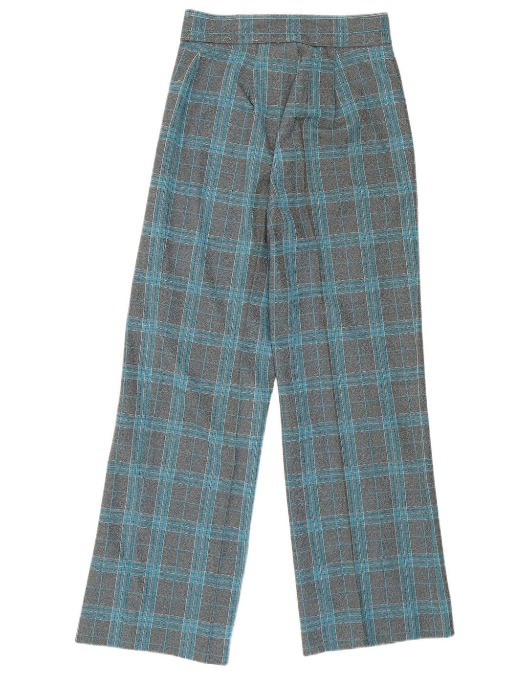 VINTAGE Kvinders højtaljede brede ben Casual Bukser W27 L29 Grå ternet