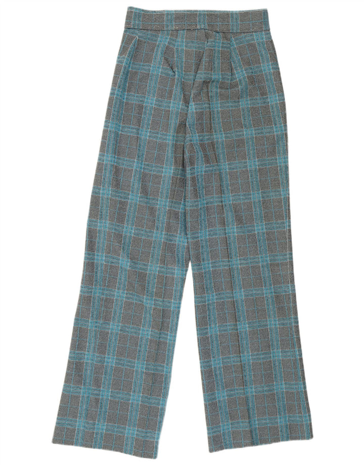 VINTAGE Kvinders højtaljede brede ben Casual Bukser W27 L29 Grå ternet