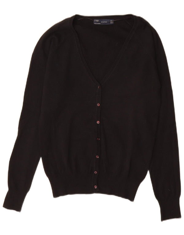 Zara Dame Cardigan Sweater UK 10 Small Black Bomuld