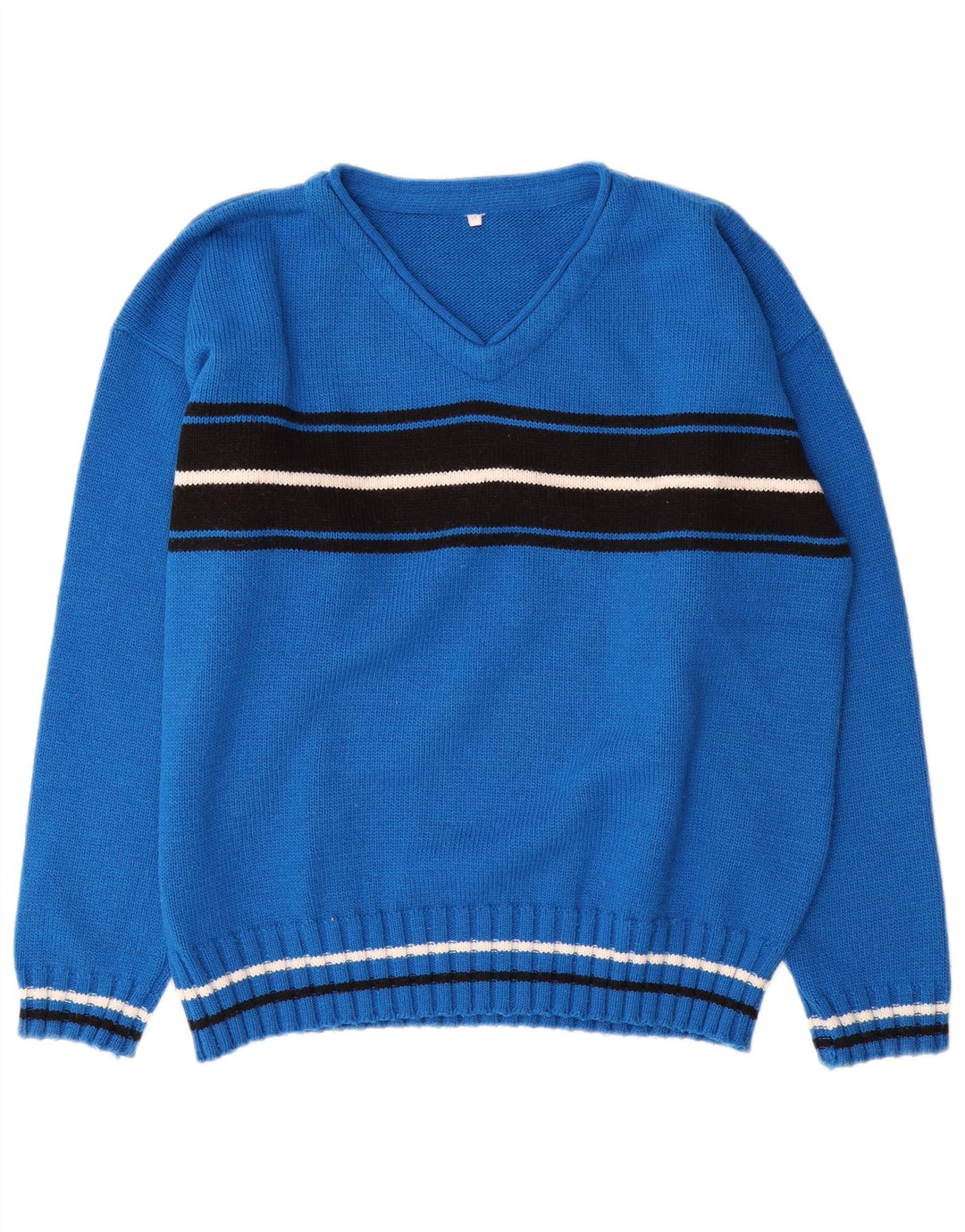 Vintage Herre V-hals sweater Medium Blue Colourblock