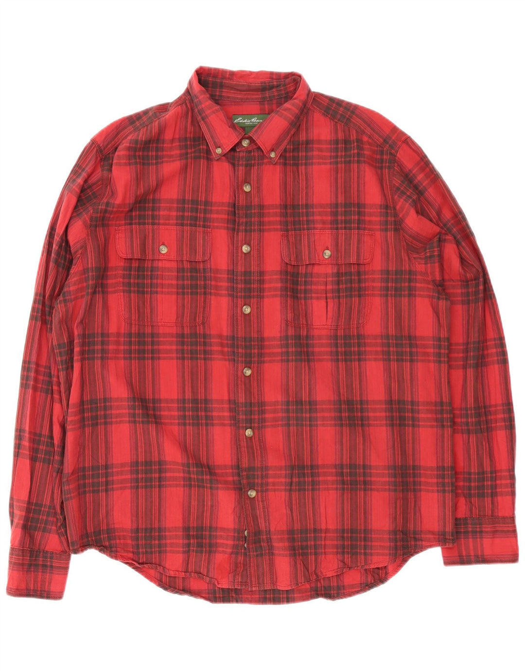 Eddie Bauer Herre Flanellskjorte XL Rød Plaid Bomuld