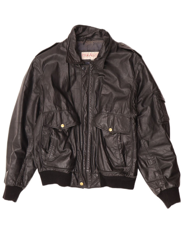 Paragon Herre Militær Læderjakke UK 40 Stor Sort Læder