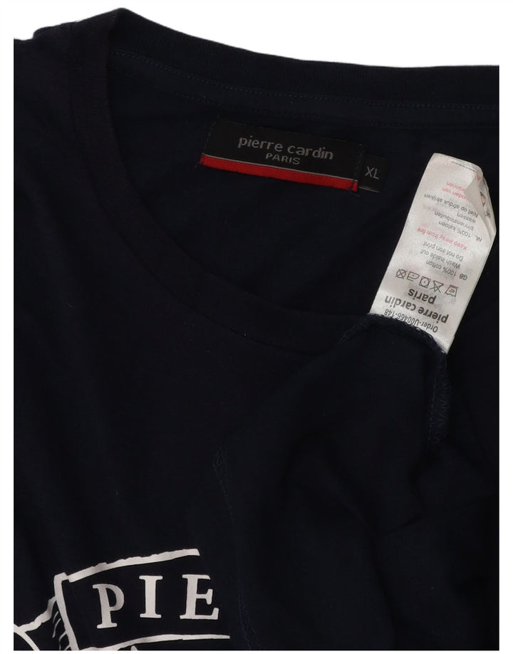 PIERRE CARDIN Herre grafisk T-shirt top XL marineblå bomuld
