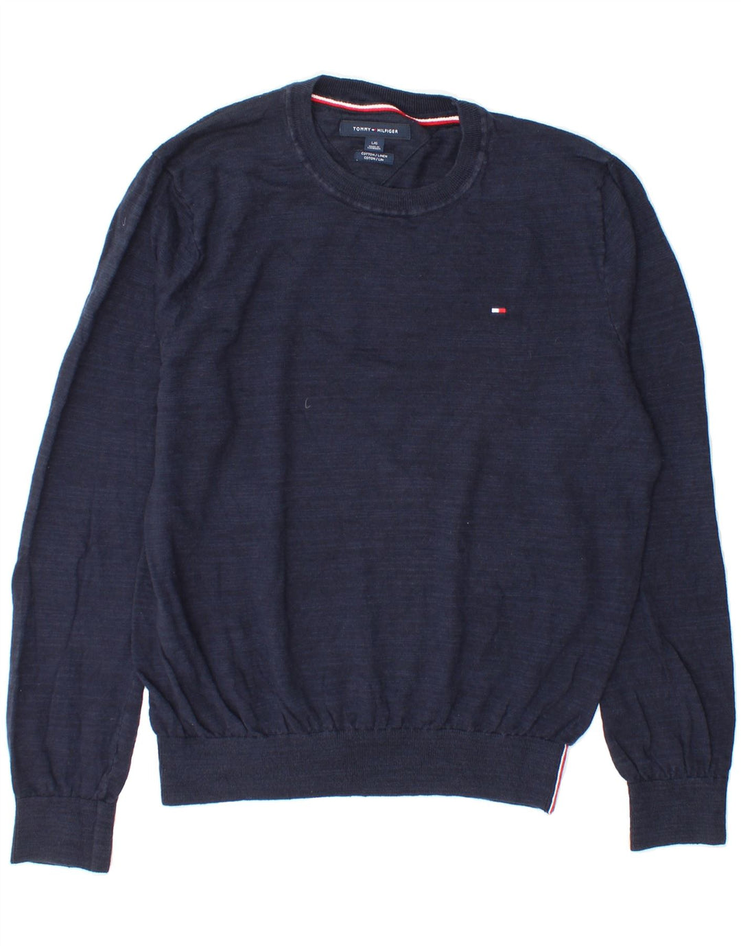 TOMMY HILFIGER Mens Crew Neck Jumper Sweater Large Navy Blue Flecked Vintage Tommy Hilfiger and Second-Hand Tommy Hilfiger from Messina Hembry 