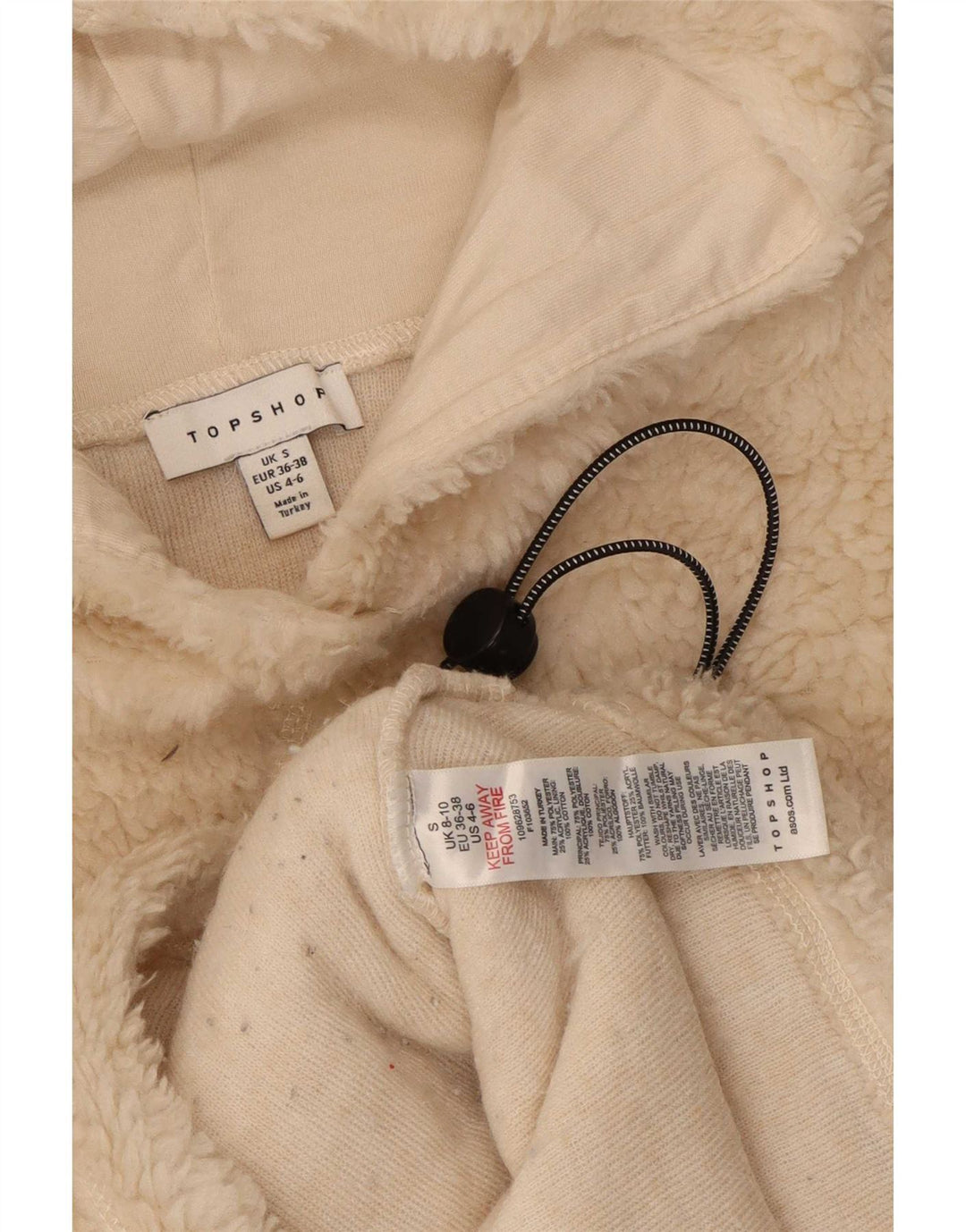 Topshop Dame Hætte Oversized Fleece Jumper UK 10 Small Beige Polyester