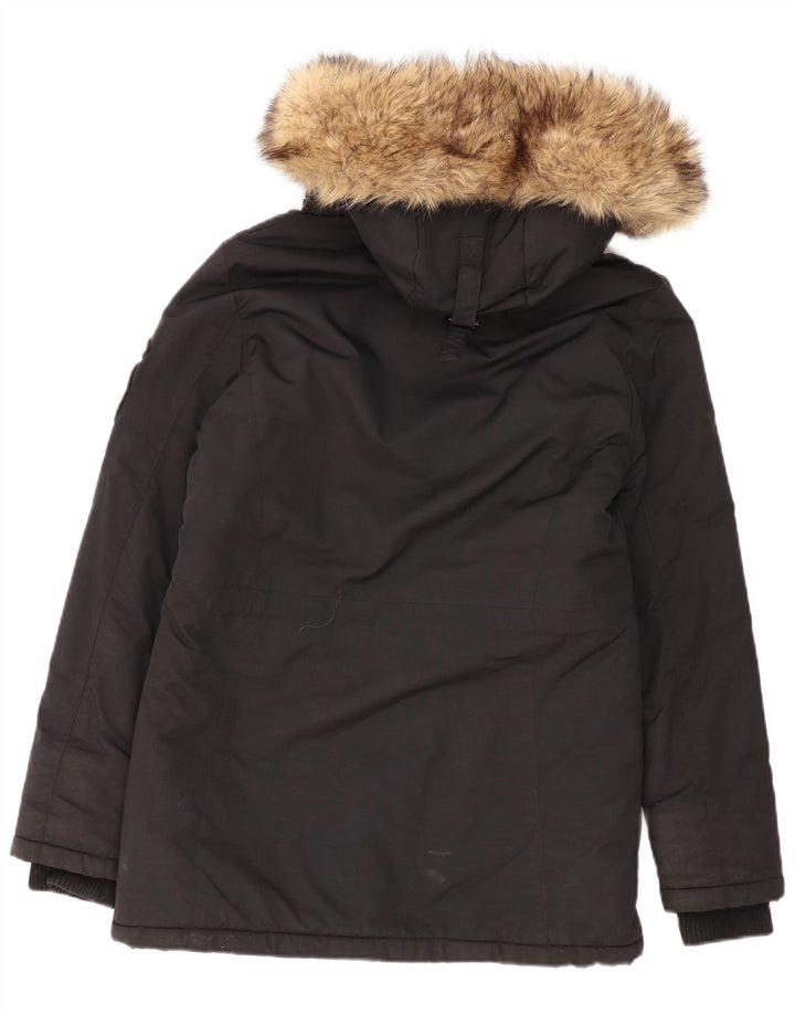Superdry Parkajakke med hætte til kvinder UK 12 Medium Sort Nylon